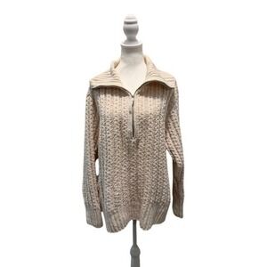 Aerie Womens Cable Car Quarter Zip Sweater Chenille Chunky Knit Oversized Medium